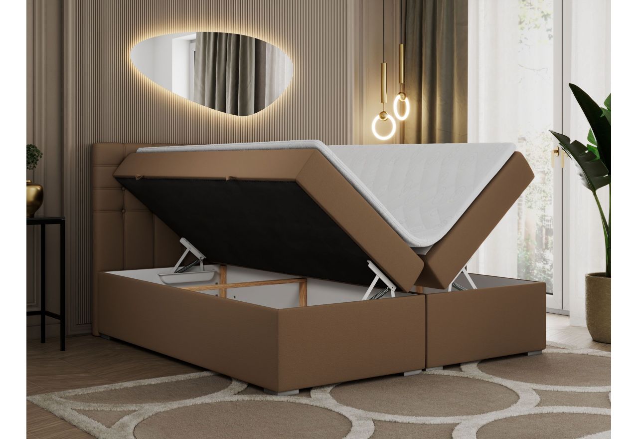 Łóżko kontynentalne SUSAN 160x200 - H4 - brązowy, ekoskóra