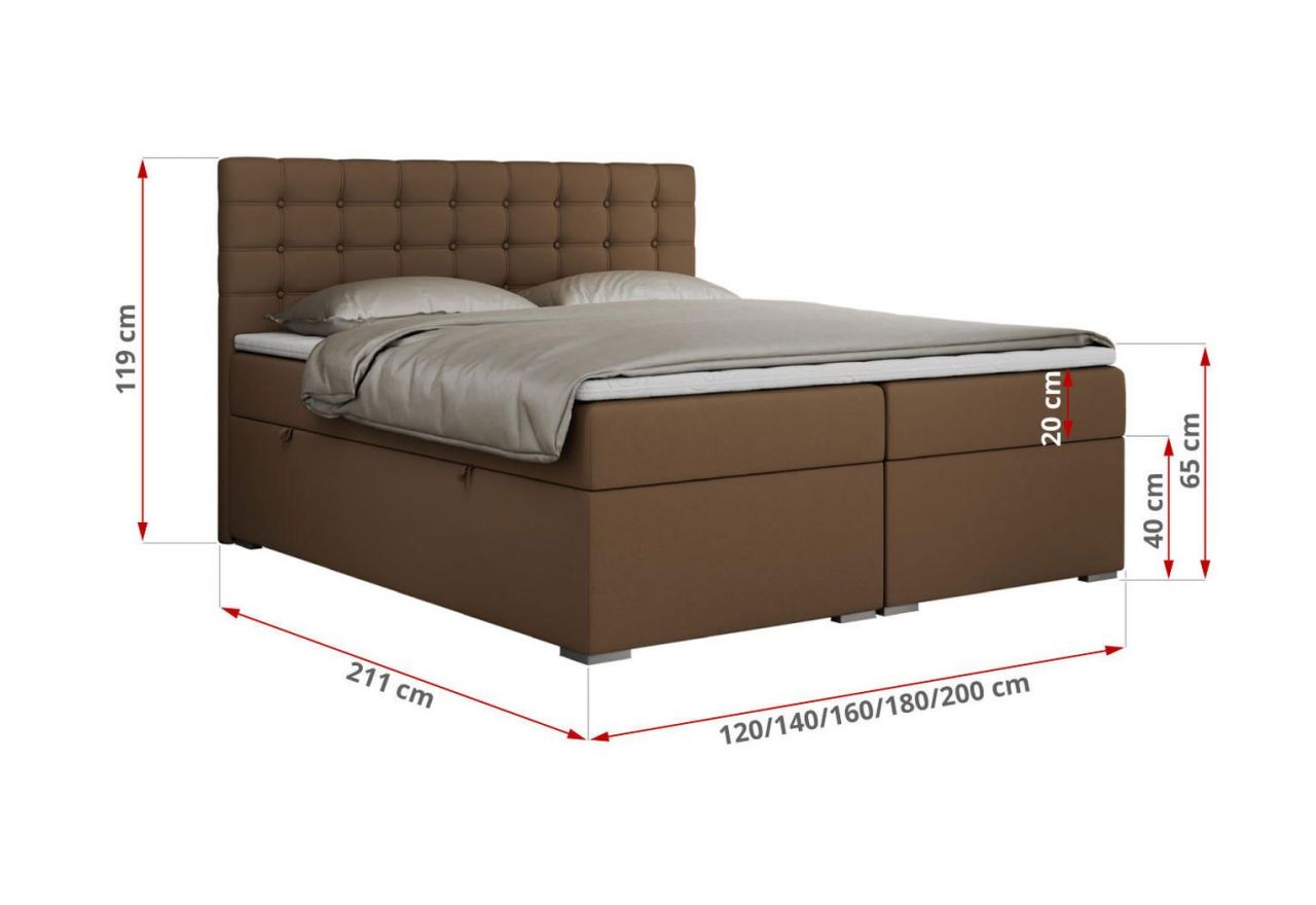 Łóżko kontynentalne SUSAN 180x200 - H4 - brązowy, ekoskóra