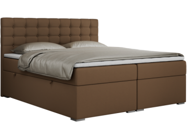 Łóżko kontynentalne SUSAN 200x200 - H4 - brązowy, ekoskóra