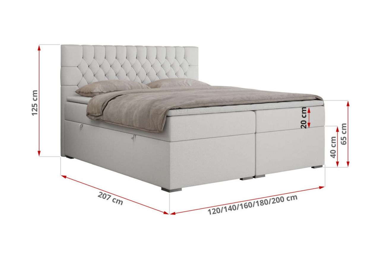 Łóżko kontynentalne PERA 140x200 - H3 - biały, ekoskóra