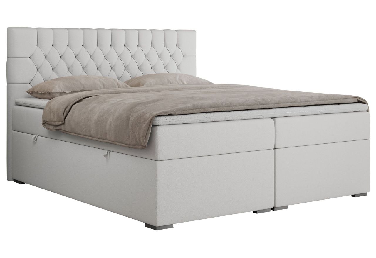 Łóżko kontynentalne PERA 140x200 - H3 - biały, ekoskóra