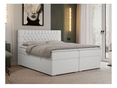 Łóżko kontynentalne PERA 200x200 - H3 - biały, ekoskóra