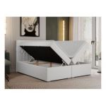 Łóżko kontynentalne PERA 200x200 - H3 - biały, ekoskóra