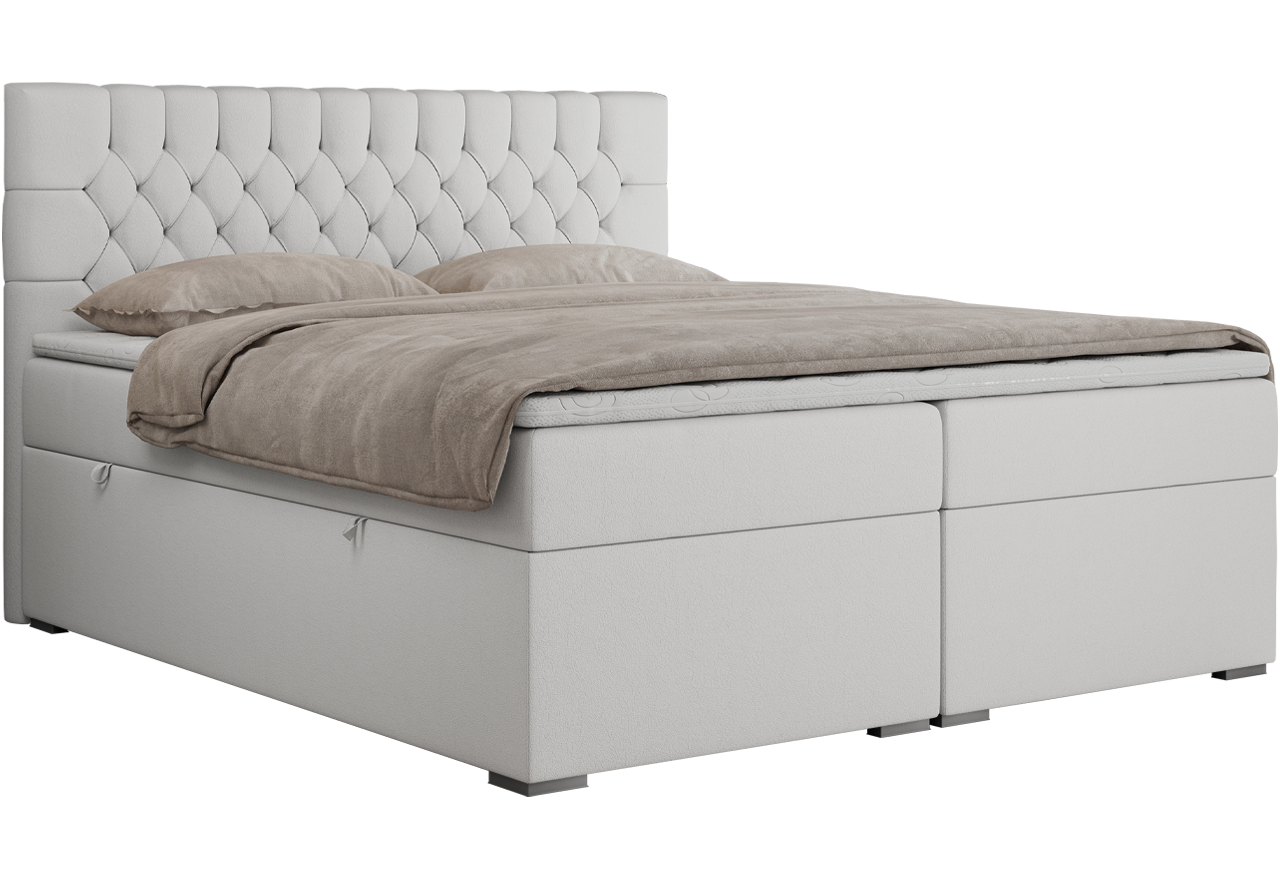 Łóżko kontynentalne PERA 140x200 - H4 - biały, ekoskóra