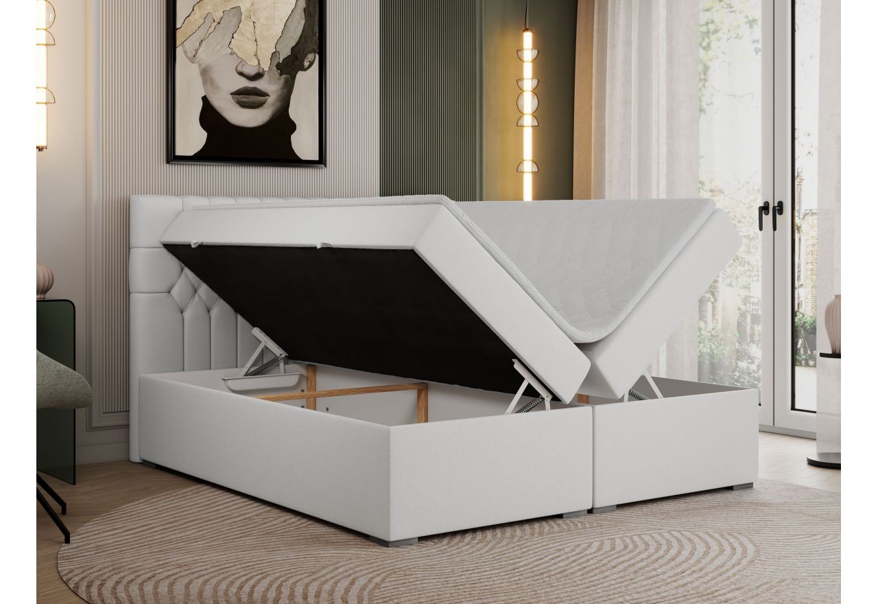 Łóżko kontynentalne PERA 140x200 - H4 - biały, ekoskóra