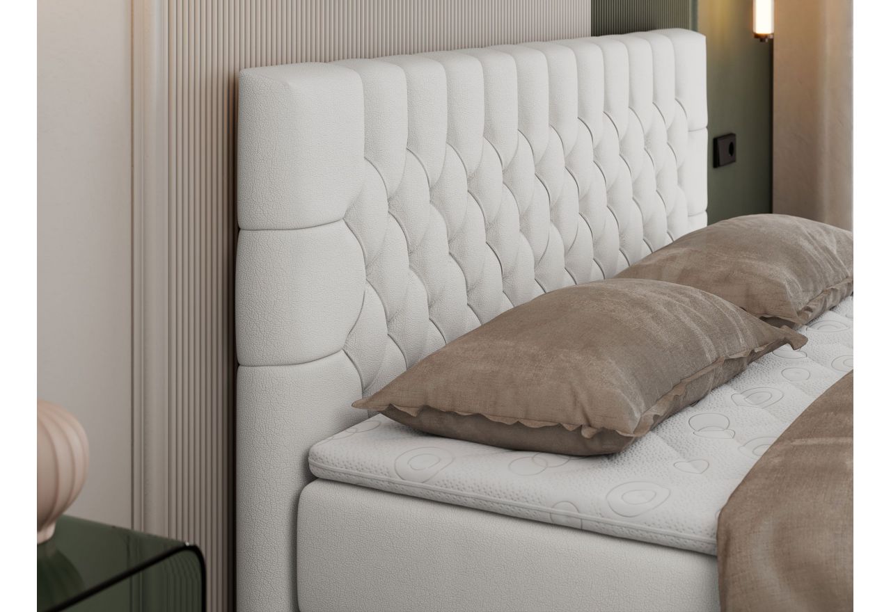 Łóżko kontynentalne PERA 160x200 - H4 - biały, ekoskóra