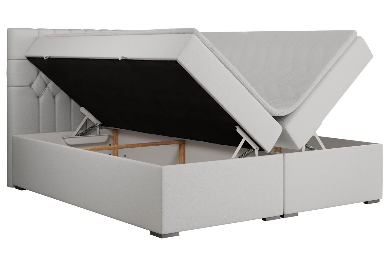 Łóżko kontynentalne PERA 200x200 - H4 - biały, ekoskóra