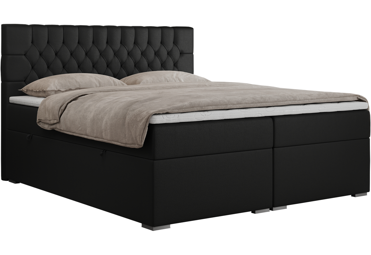 Łóżko kontynentalne PERA 140x200 - H3 - czarny, ekoskóra