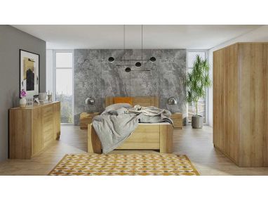 Zestaw mebli do sypialni w eleganckim stylu z opcją oświetlenia LED - BERY Dąb Złoty