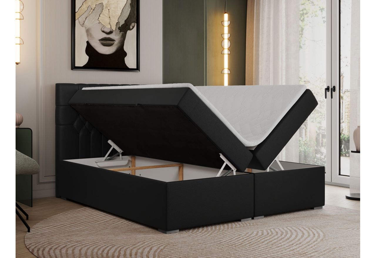 Łóżko kontynentalne PERA 200x200 - H3 - czarny, ekoskóra