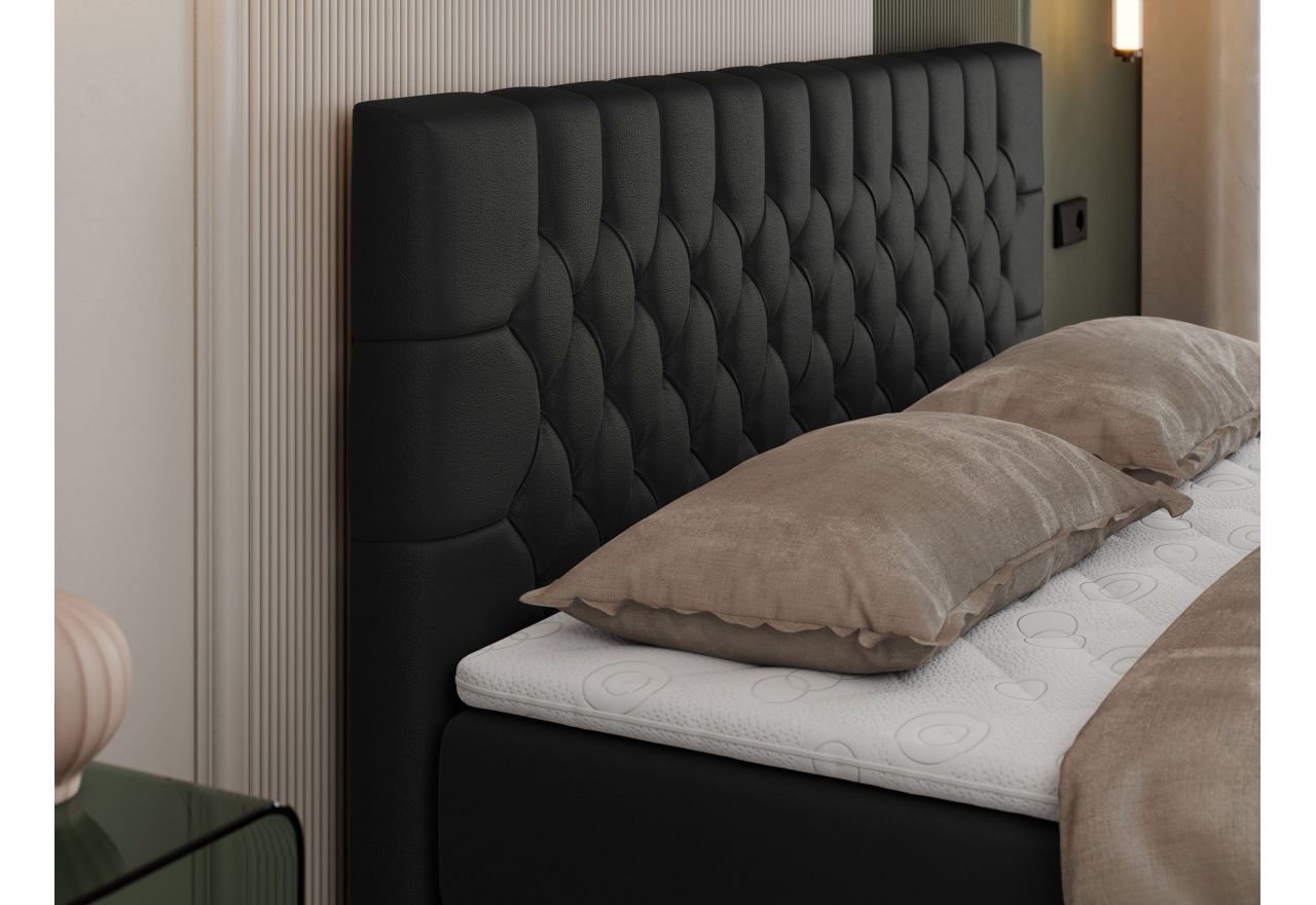 Łóżko kontynentalne PERA 180x200 - H4 - czarny, ekoskóra