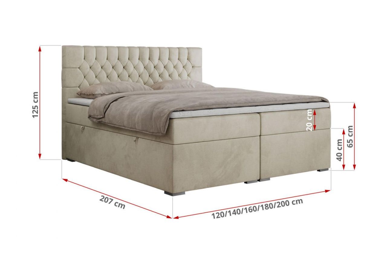 Łóżko kontynentalne PERA 120x200 - H3 - beżowy, welwet