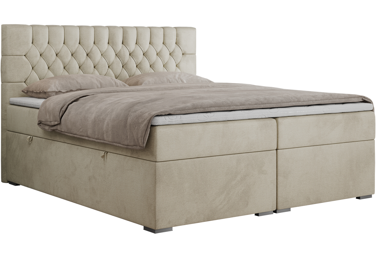 Łóżko kontynentalne PERA 160x200 - H3 - beżowy, welwet