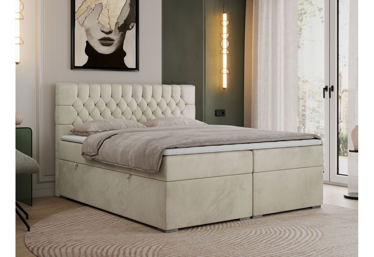 Łóżko kontynentalne PERA 200x200 - H3 - beżowy, welwet