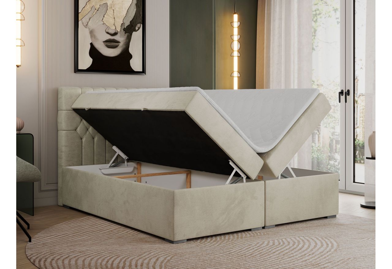 Łóżko kontynentalne PERA 160x200 - H4 - beżowy, welwet