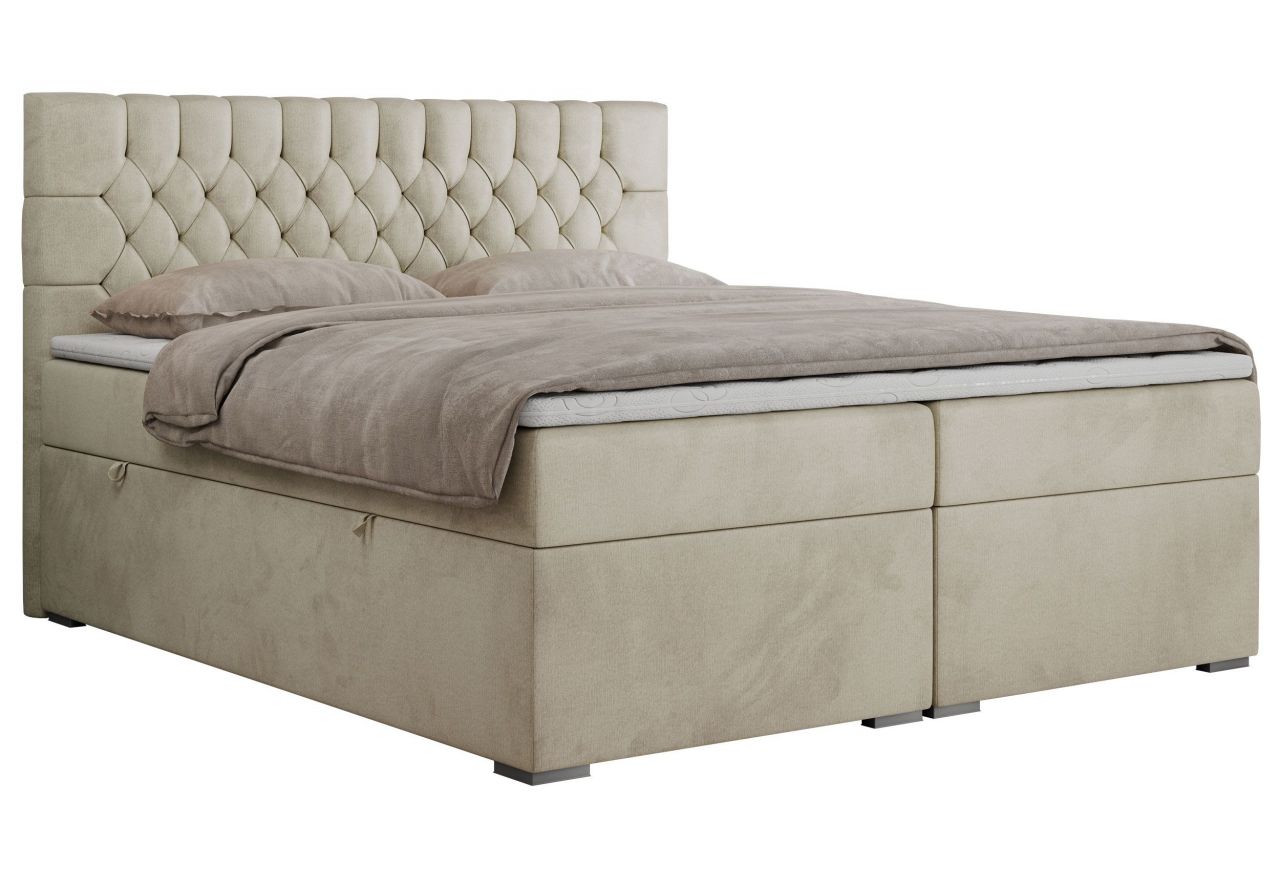 Łóżko kontynentalne PERA 200x200 - H4 - beżowy, welwet