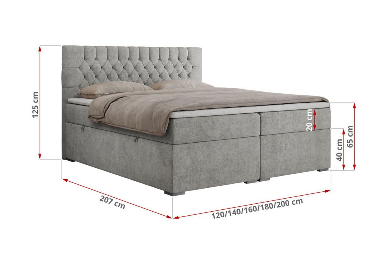 Łóżko kontynentalne PERA 160x200 - H3 - jasnoszary, struktura