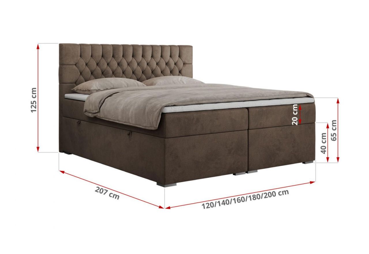 Łóżko kontynentalne PERA 120x200 - H3 - brązowy, welwet