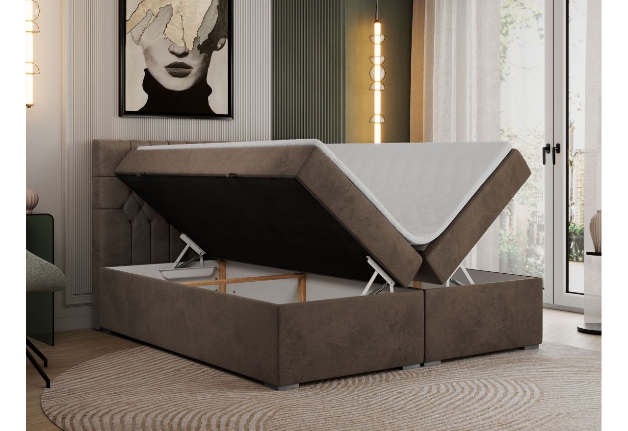 Łóżko kontynentalne PERA 140x200 - H3 - brązowy, welwet