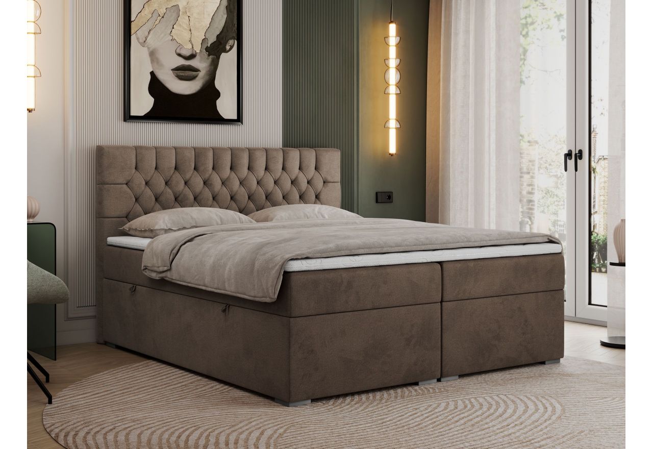 Łóżko kontynentalne PERA 180x200 - H3 - brązowy, welwet