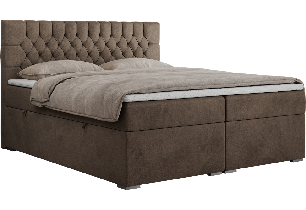 Łóżko kontynentalne PERA 180x200 - H3 - brązowy, welwet