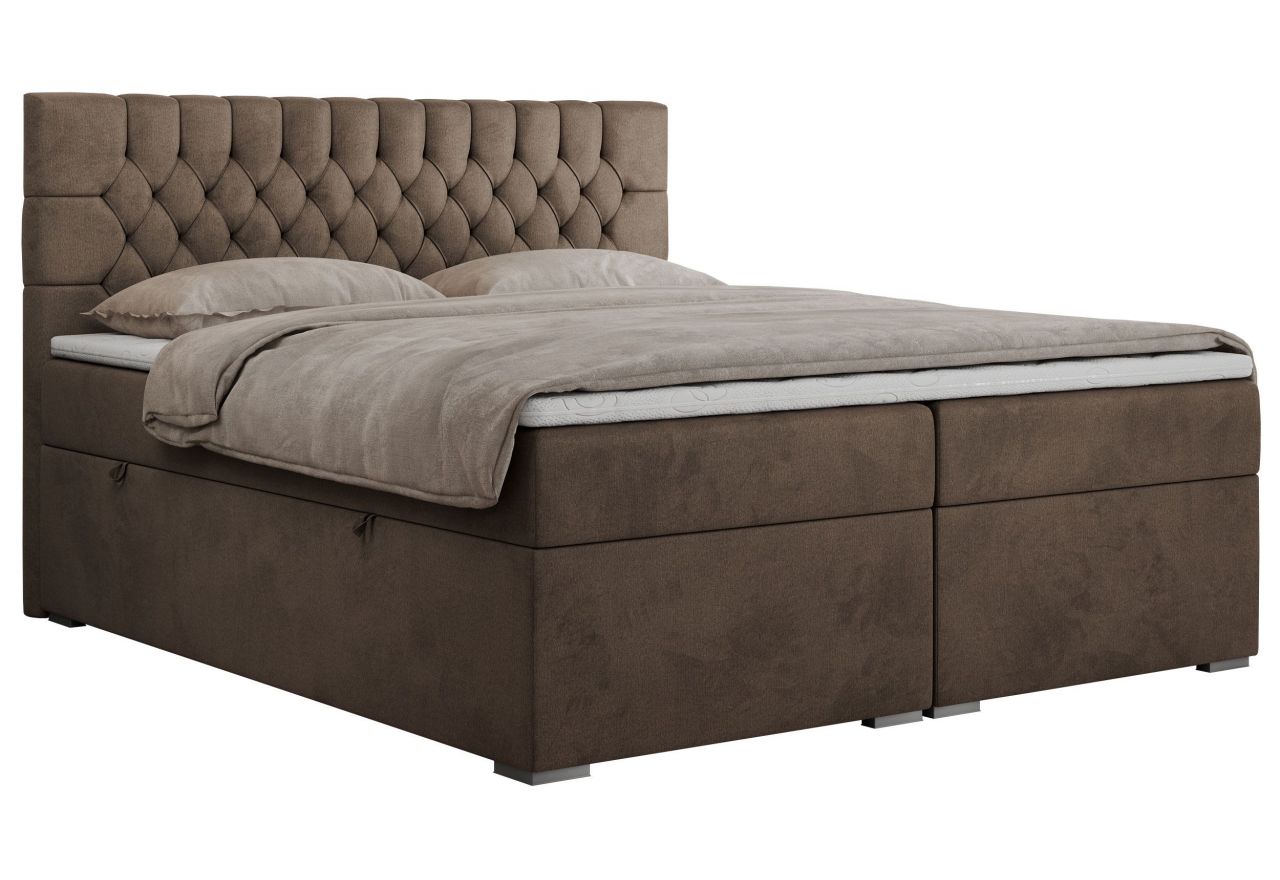 Łóżko kontynentalne PERA 140x200 - H4 - brązowy, welwet