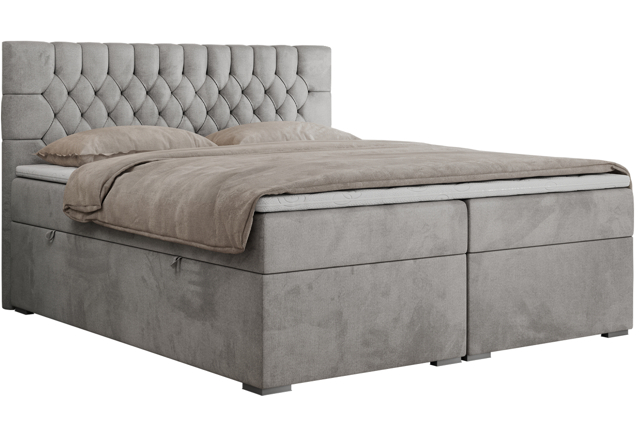 Łóżko kontynentalne PERA 160x200 - H3 - jasnoszary, welwet