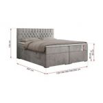 Łóżko kontynentalne PERA 200x200 - H3 - jasnoszary, welwet