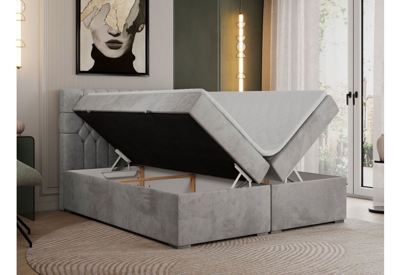 Łóżko kontynentalne PERA 200x200 - H3 - jasnoszary, welwet