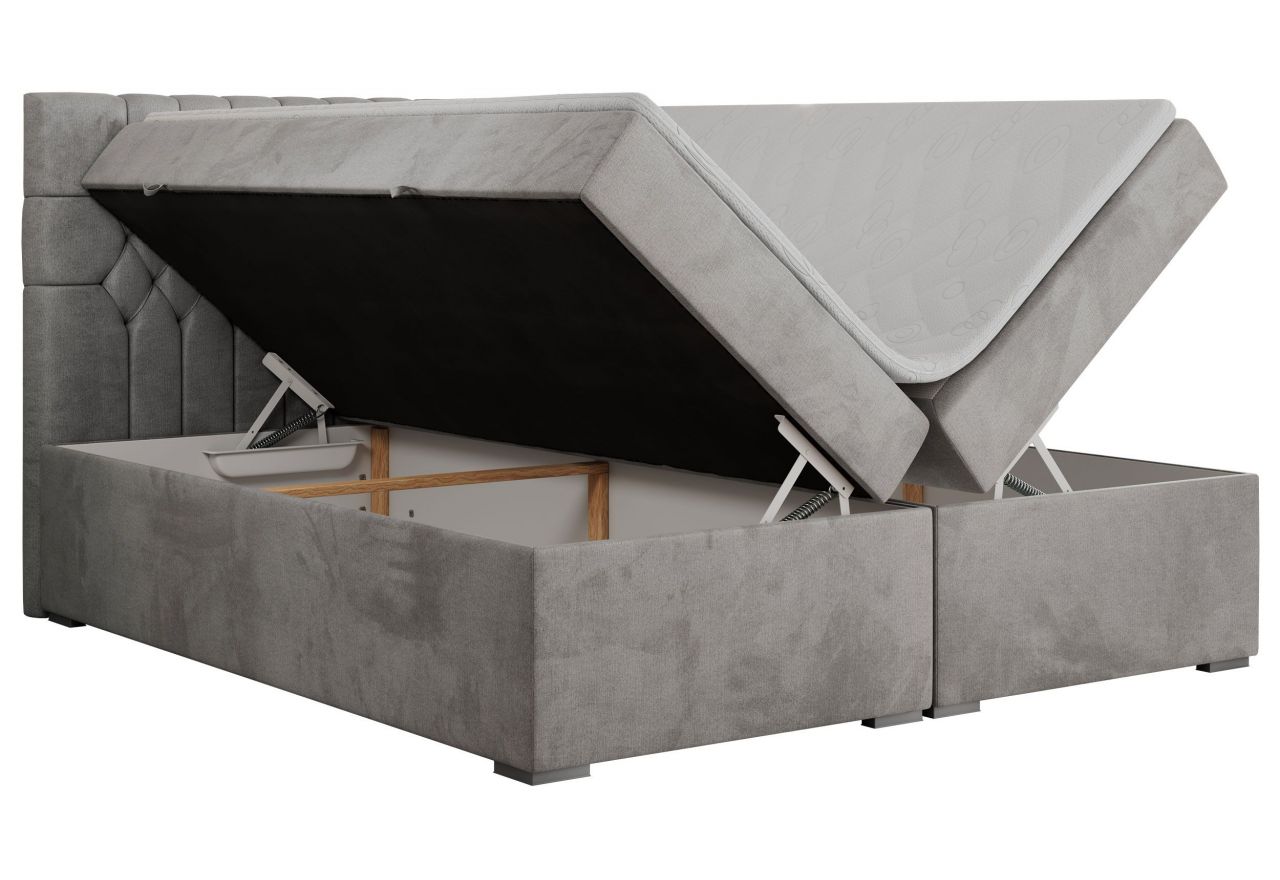 Łóżko kontynentalne PERA 200x200 - H3 - jasnoszary, welwet