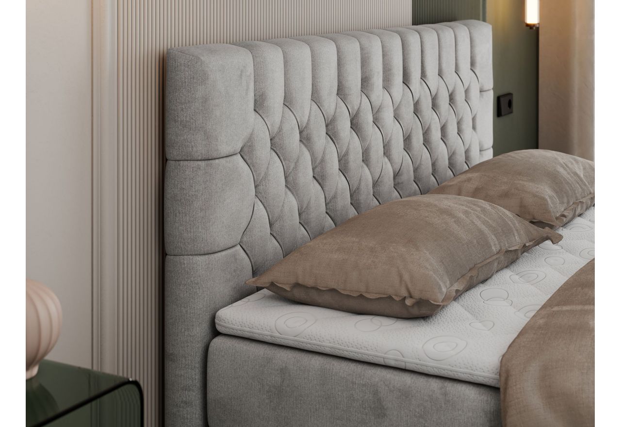 Łóżko kontynentalne PERA 200x200 - H4 - jasnoszary, welwet