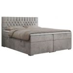 Łóżko kontynentalne PERA 200x200 - H4 - jasnoszary, welwet