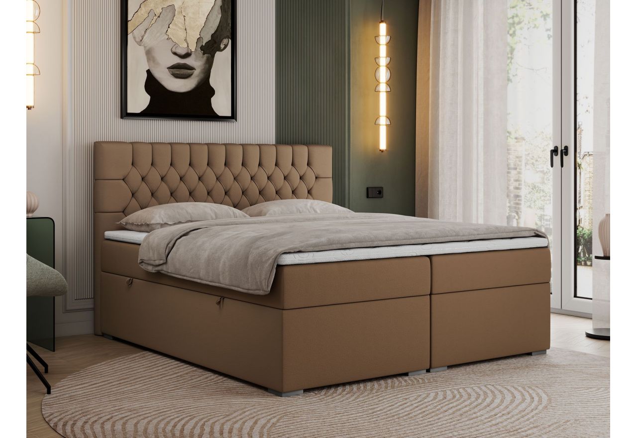 Łóżko kontynentalne PERA 120x200 - H3 - brązowy, ekoskóra