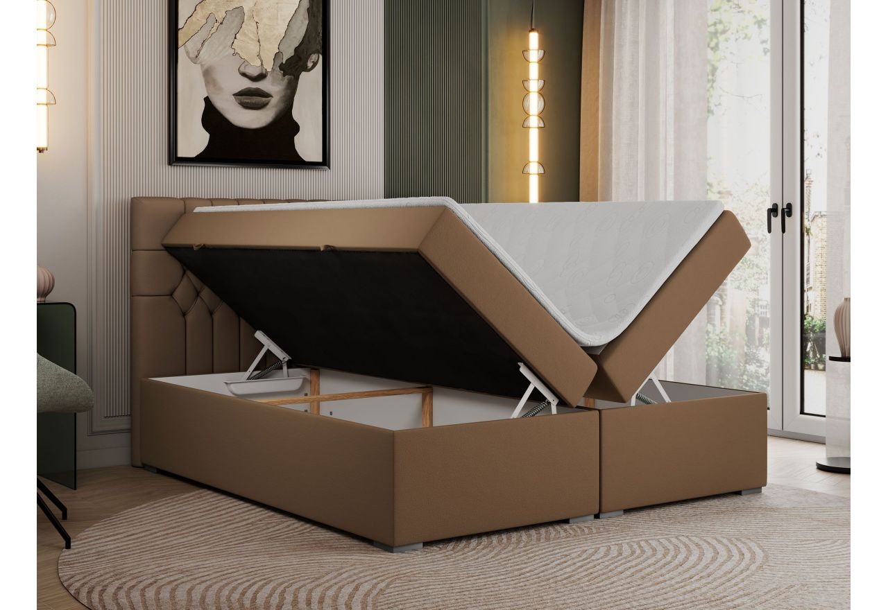 Łóżko kontynentalne PERA 120x200 - H3 - brązowy, ekoskóra