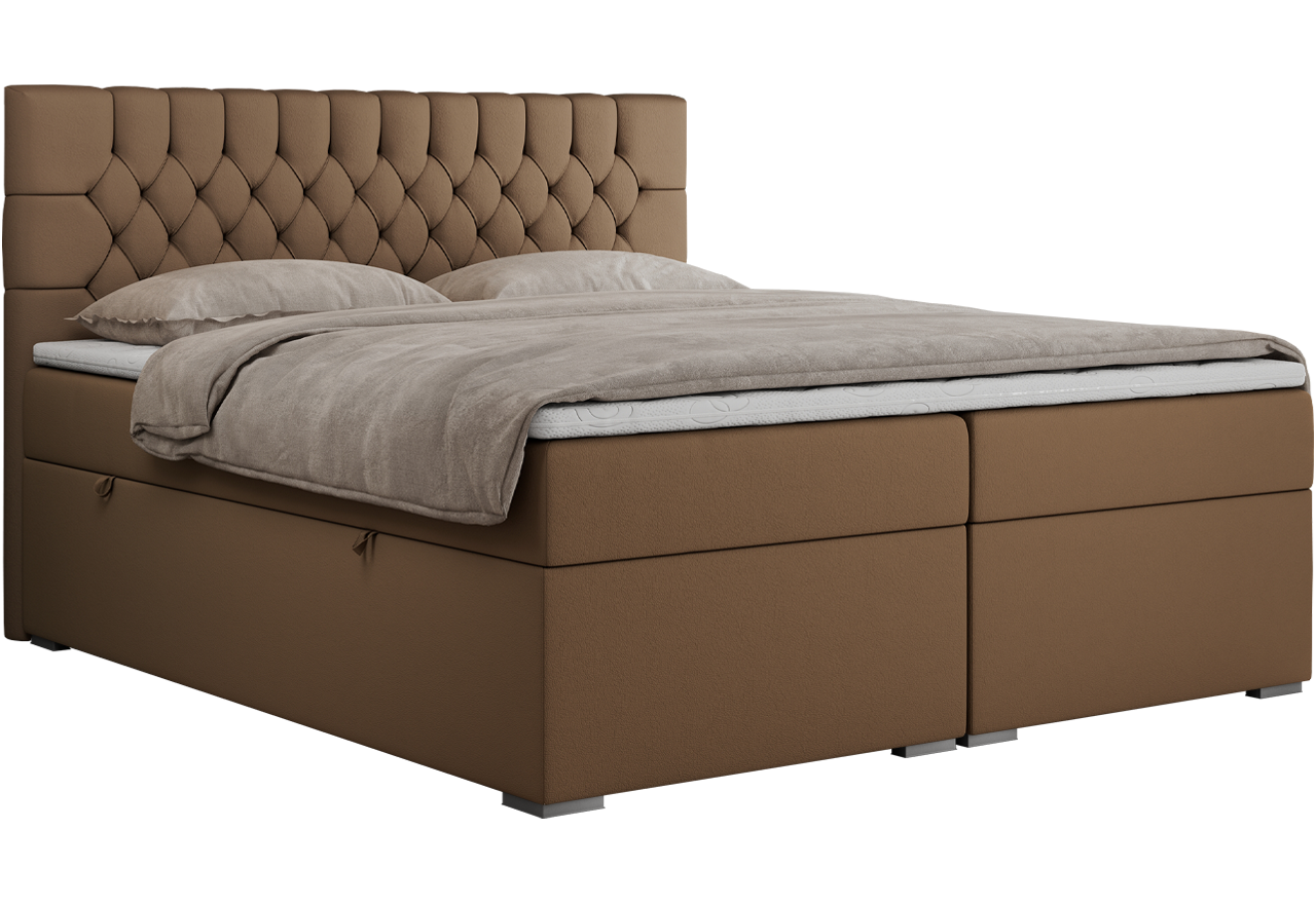 Łóżko kontynentalne PERA 160x200 - H3 - brązowy, ekoskóra