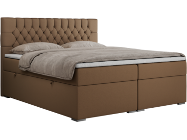 Łóżko kontynentalne PERA 200x200 - H3 - brązowy, ekoskóra