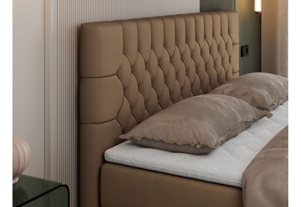 Łóżko kontynentalne PERA 200x200 - H3 - brązowy, ekoskóra