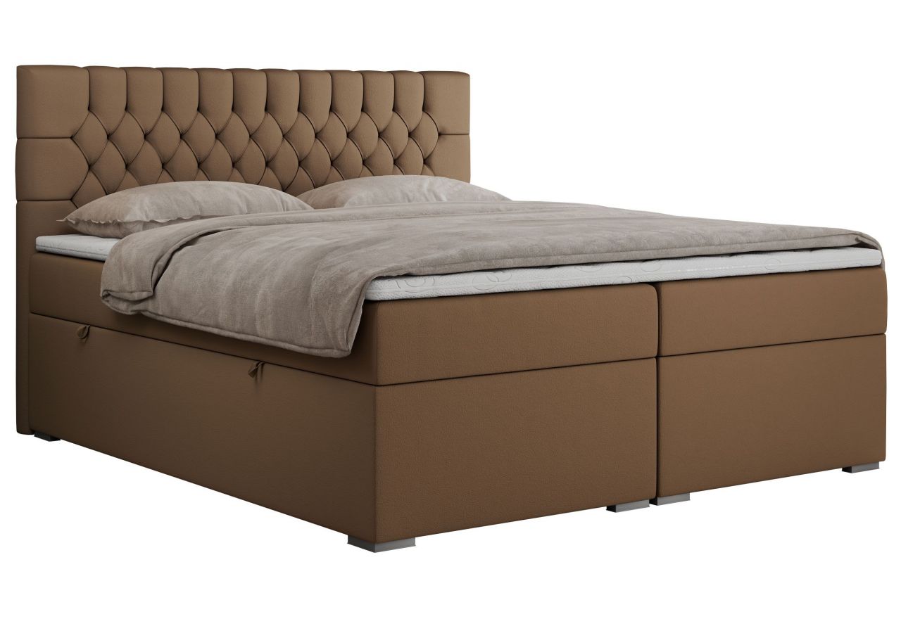 Łóżko kontynentalne PERA 200x200 - H3 - brązowy, ekoskóra