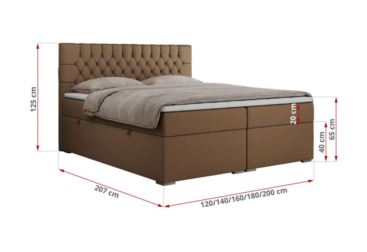 Łóżko kontynentalne PERA 120x200 - H4 - brązowy, ekoskóra