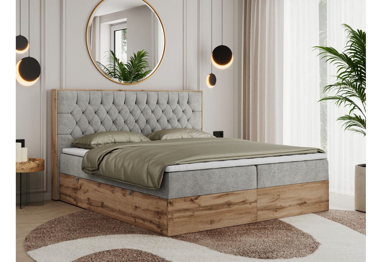 Łóżko kontynentalne AMORE 160x200 - H4 - jasnoszary, struktura