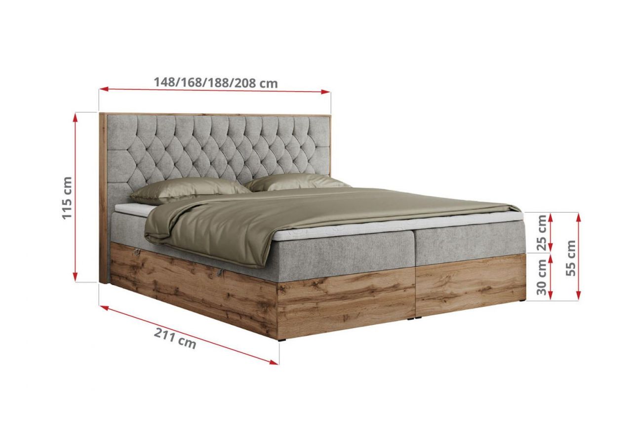 Łóżko kontynentalne AMORE 200x200 - H4 - jasnoszary, struktura