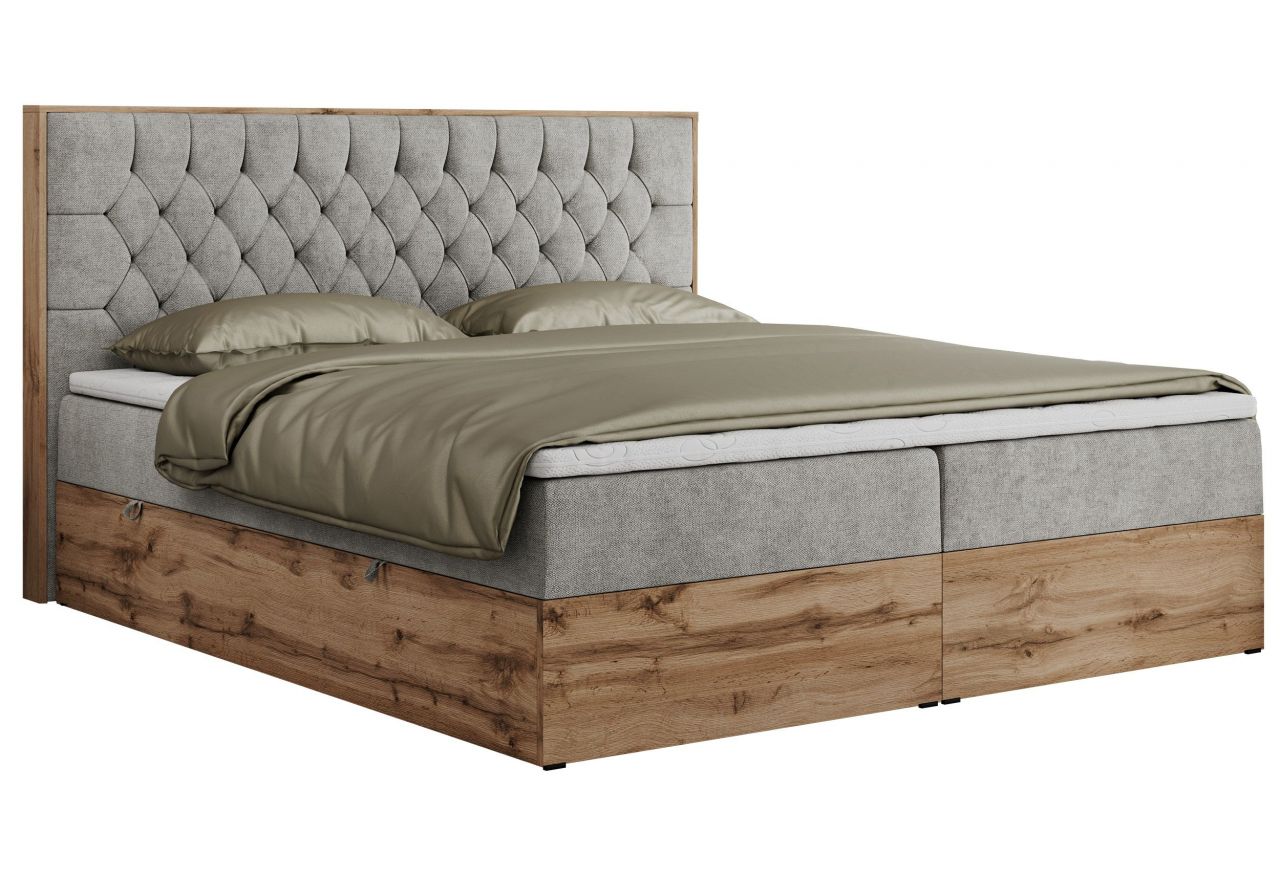 Łóżko kontynentalne AMORE 200x200 - H4 - jasnoszary, struktura