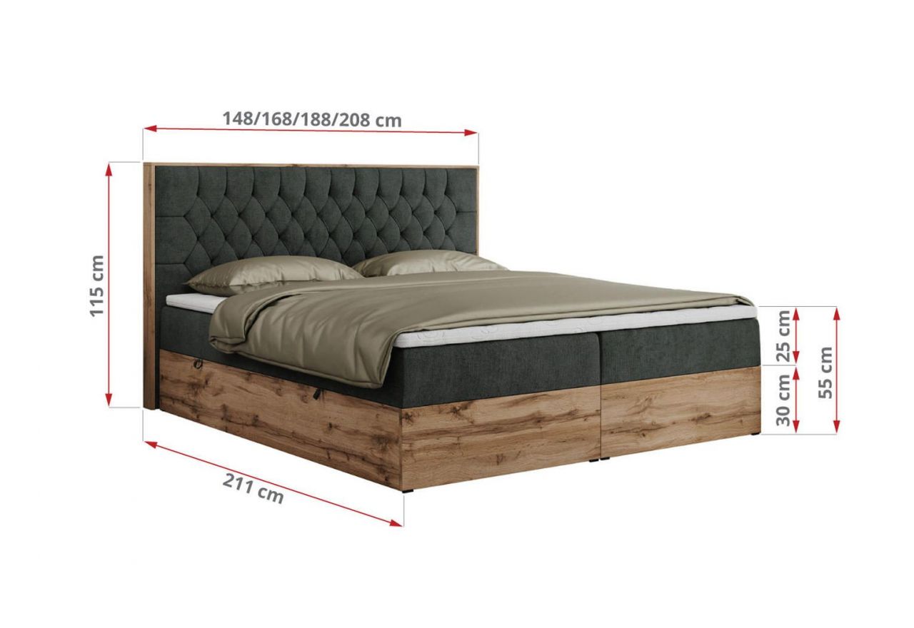 Łóżko kontynentalne AMORE 180x200 - H4 - ciemnoszary, struktura