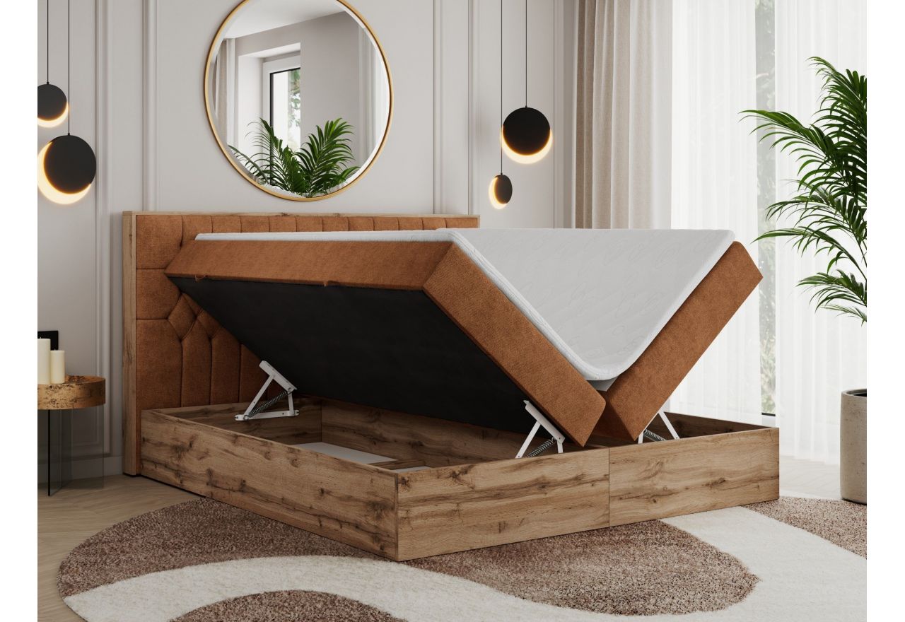 Łóżko kontynentalne AMORE 160x200 - H4 - pomarańczowy, struktura