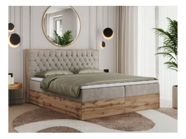 Łóżko kontynentalne AMORE 140x200 - H4 - beżowy, struktura