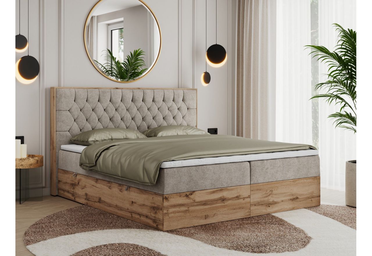 Łóżko kontynentalne AMORE 140x200 - H4 - beżowy, struktura