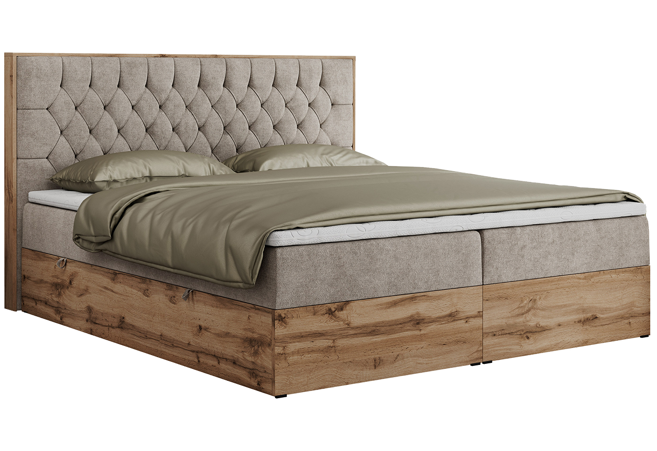 Łóżko kontynentalne AMORE 200x200 - H4 - beżowy, struktura