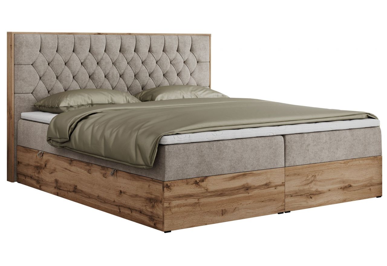 Łóżko kontynentalne AMORE 200x200 - H4 - beżowy, struktura