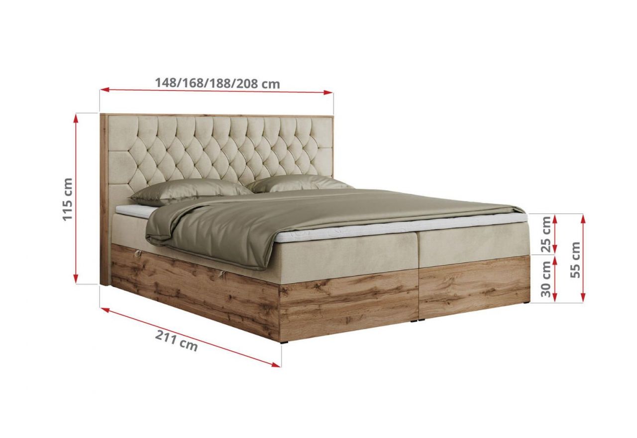 Łóżko kontynentalne AMORE 140x200 - H3 - beżowy, welwet