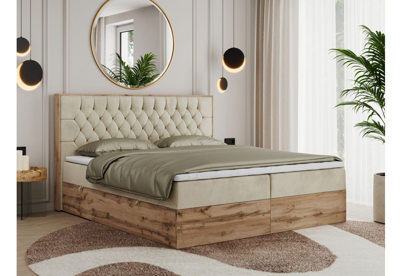 Łóżko kontynentalne AMORE 160x200 - H3 - beżowy, welwet